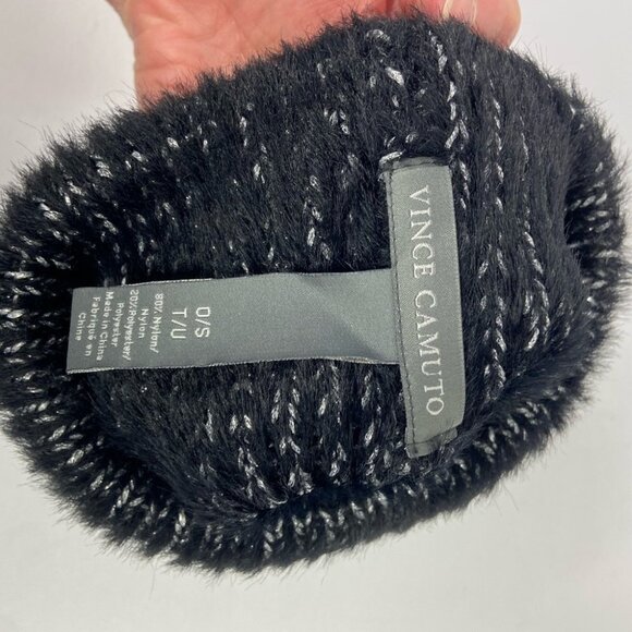 NEW Nordstrom Vince Camuto Black Silver Metallic Knit‎ Beanie Toque Winter Hat - Picture 2 of 8